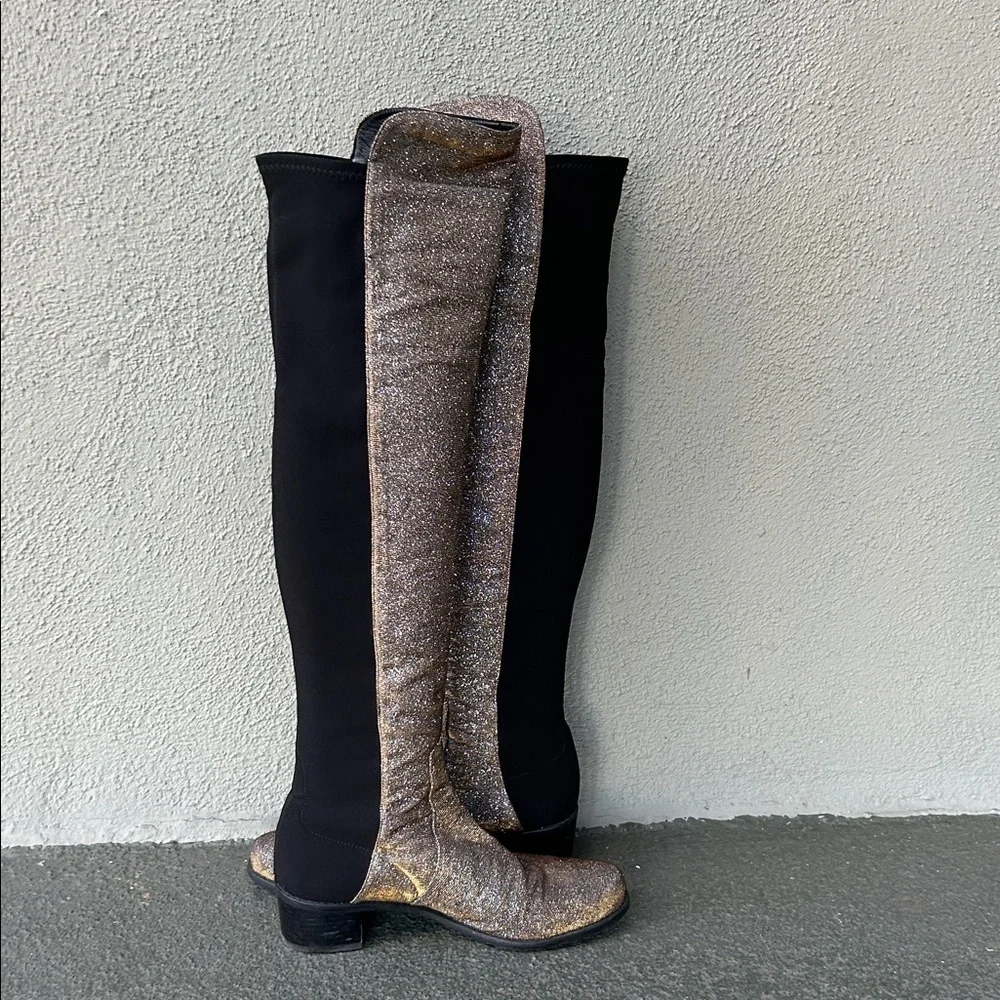 Suart Weitzman 5050 Reserve Metallic Over the Knee Boot Pyrite Glitter Sz 8